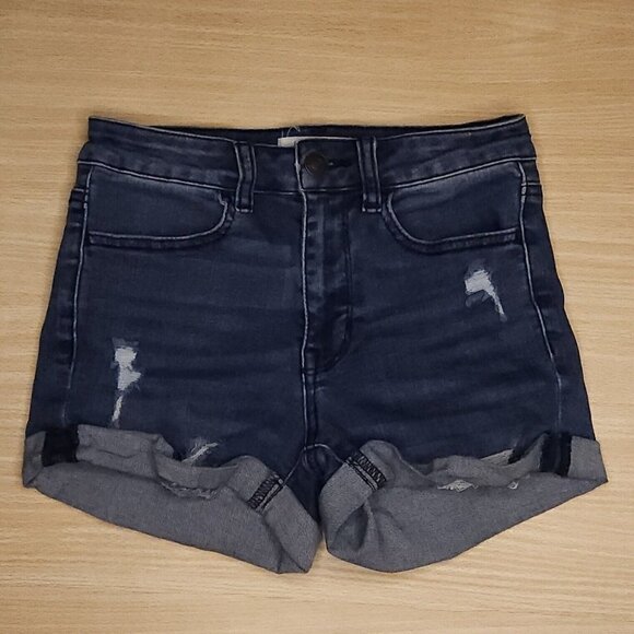 Pacsun Highrise Super Stretch Shortie Distressed Denim Shorts 23 - Picture 1 of 5